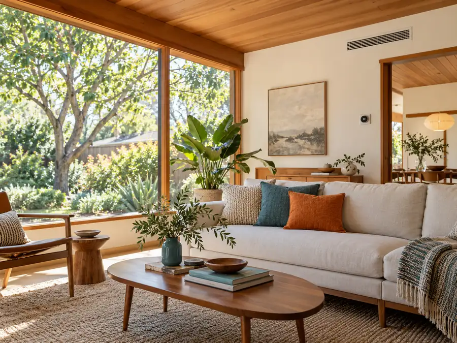 Sunlit Palo Alto living room with wood details and comfortable seating